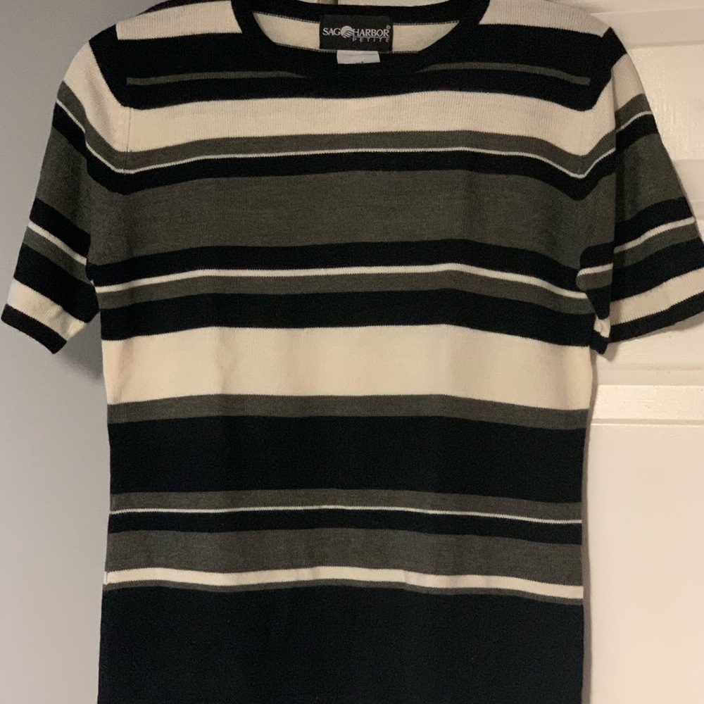 Sag Harbor Black and Gray Striped Sweater